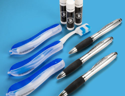 Promotional Items: Pens, Lip Balm, Folding Toothbrushes