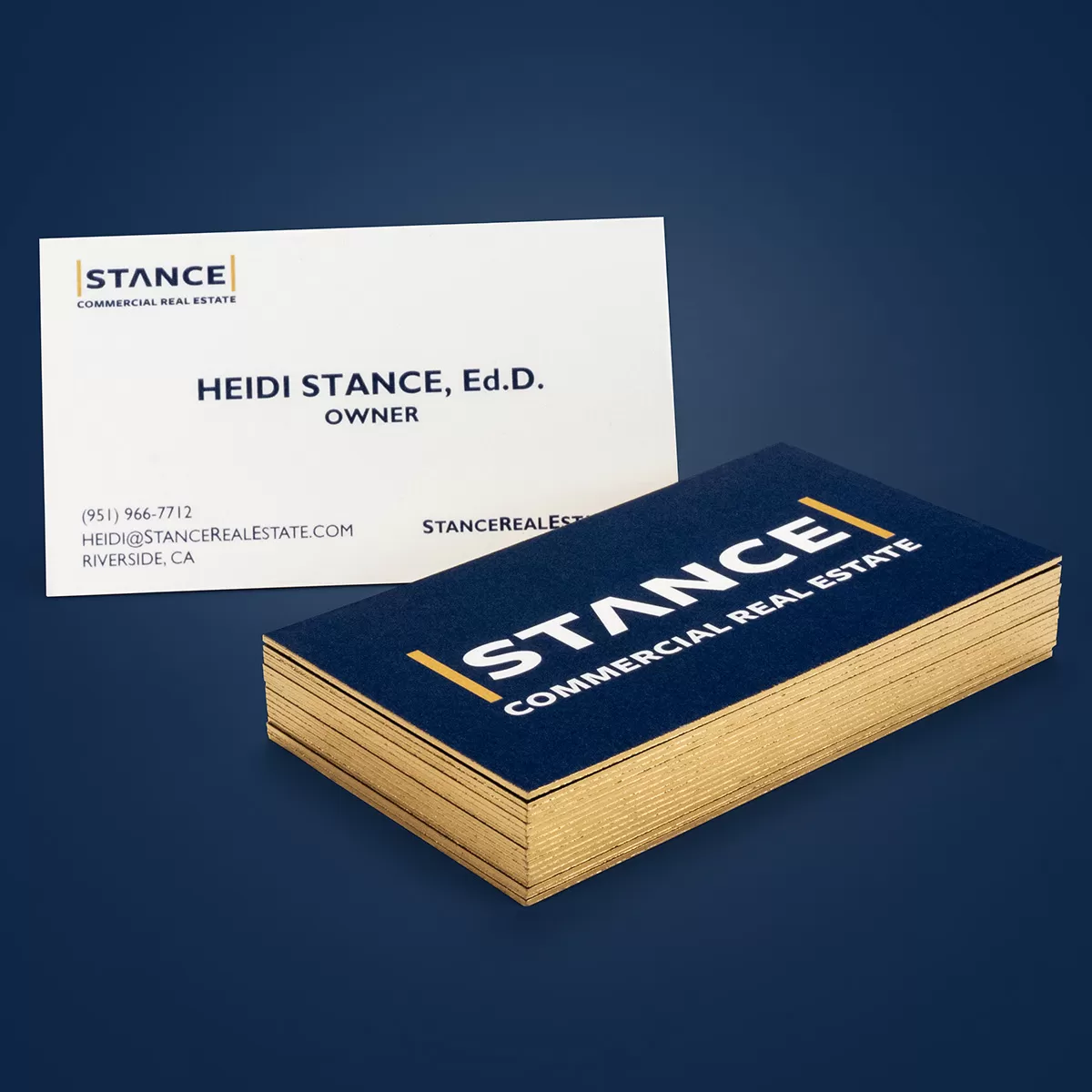 Stance Commercial Real Estate Business Cards with Metallic Gold Gilded Edges