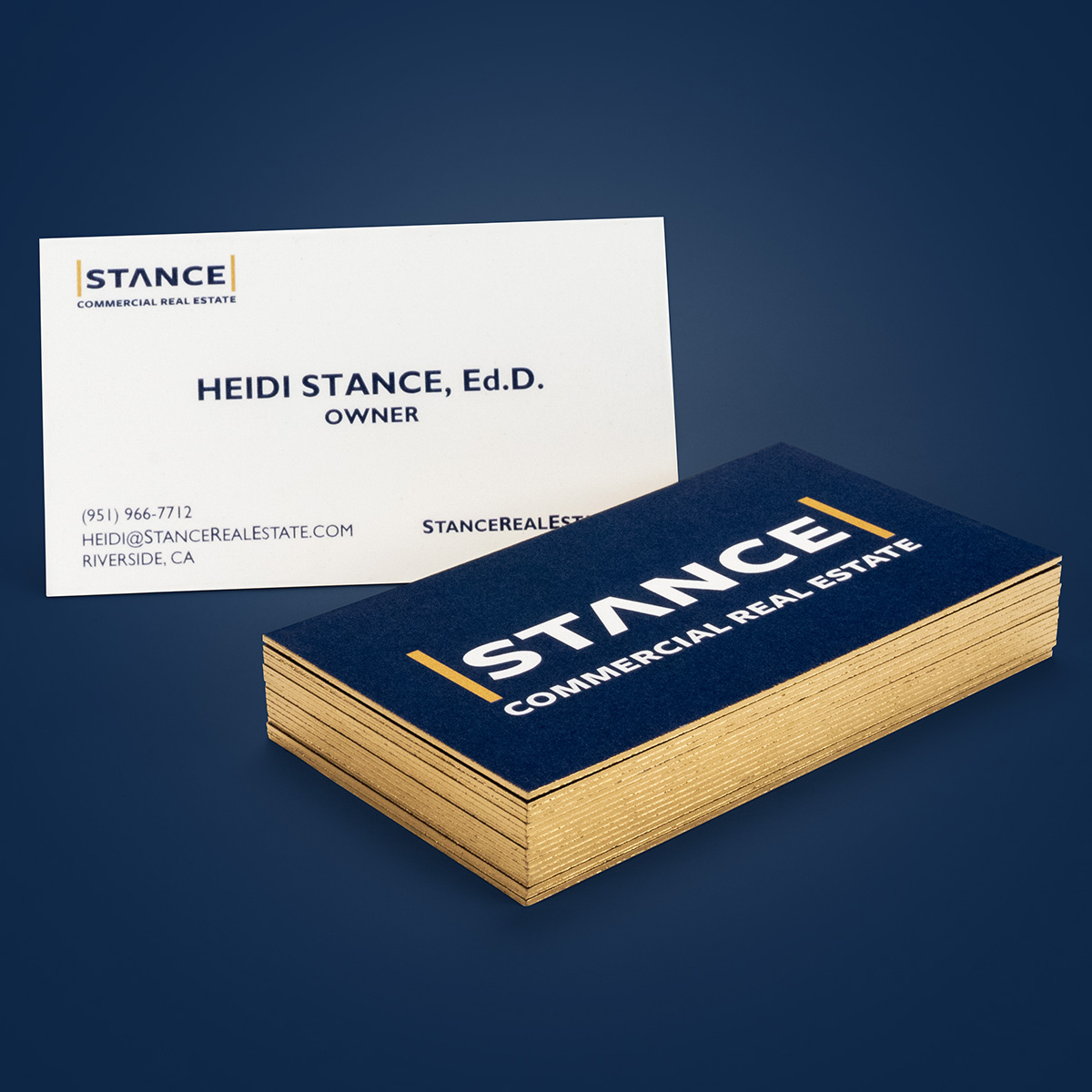 Stance Commercial Real Estate Business Cards with Metallic Gold Gilded Edges